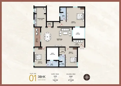 talina Apartment 3BHK North facing floor plan 2360 sq-ft