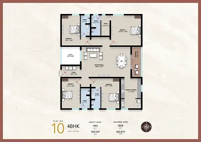 talina Apartment 4BHK East facing floor plan 2808 sq-ft