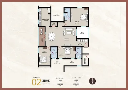 talina Apartment 3BHK North facing floor plan 2278 sq-ft alternate
