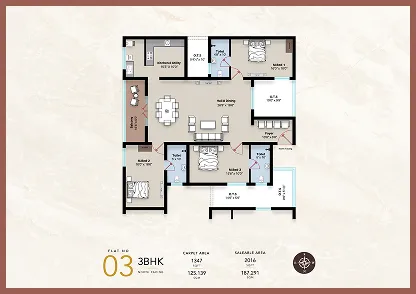 talina Apartment 3BHK NORTH facing floor plan 2016 sq-ft