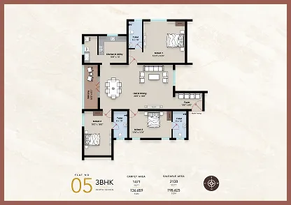 talina Apartment 3BHK North facing floor plan 2138 sq-ft