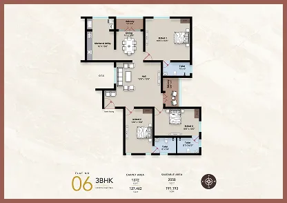 talina Apartment 3BHK North facing floor plan 2058 sq-ft