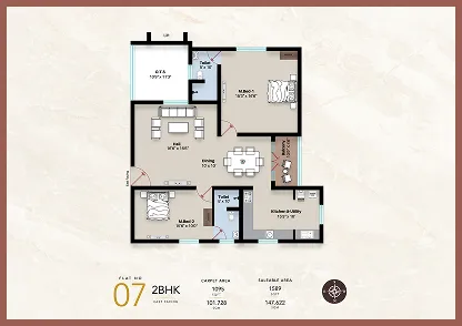talina Apartment 3BHK East facing floor plan 1589 sq-ft