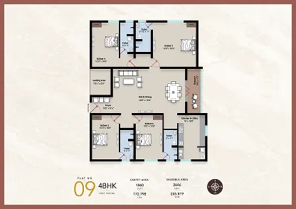 talina Apartment 4BHK East facing floor plan 2646 sq-ft
